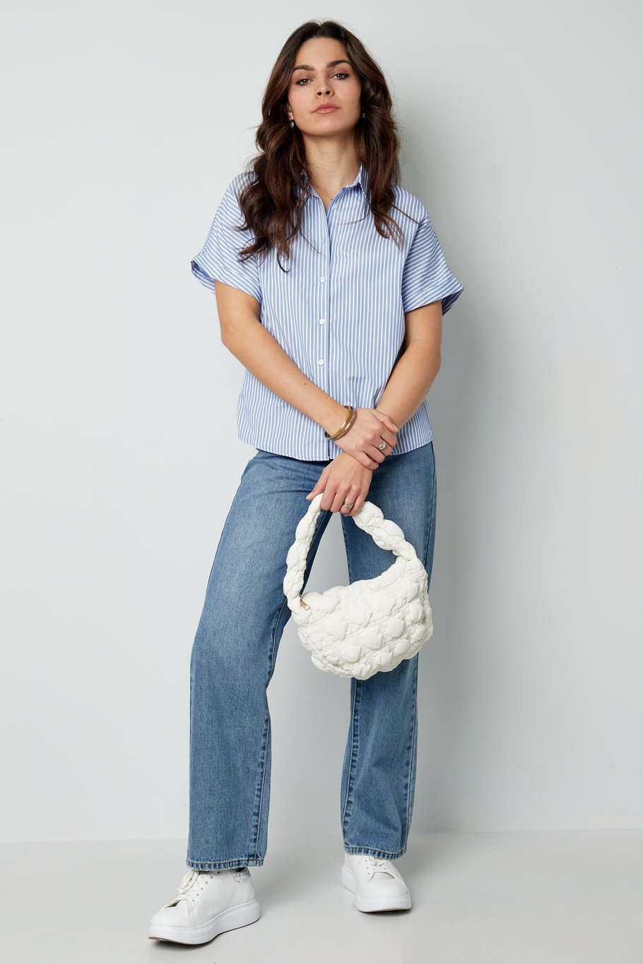 Blusa de rayas con manga corta - azul  Imagen6
