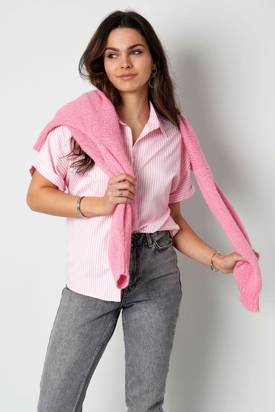 Blusa de rayas con manga corta - azul  Imagen8