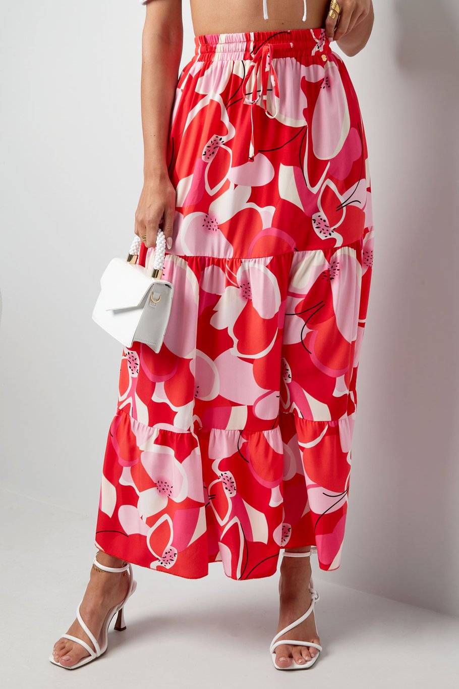 Maxi rok abstracte print - rood Afbeelding2