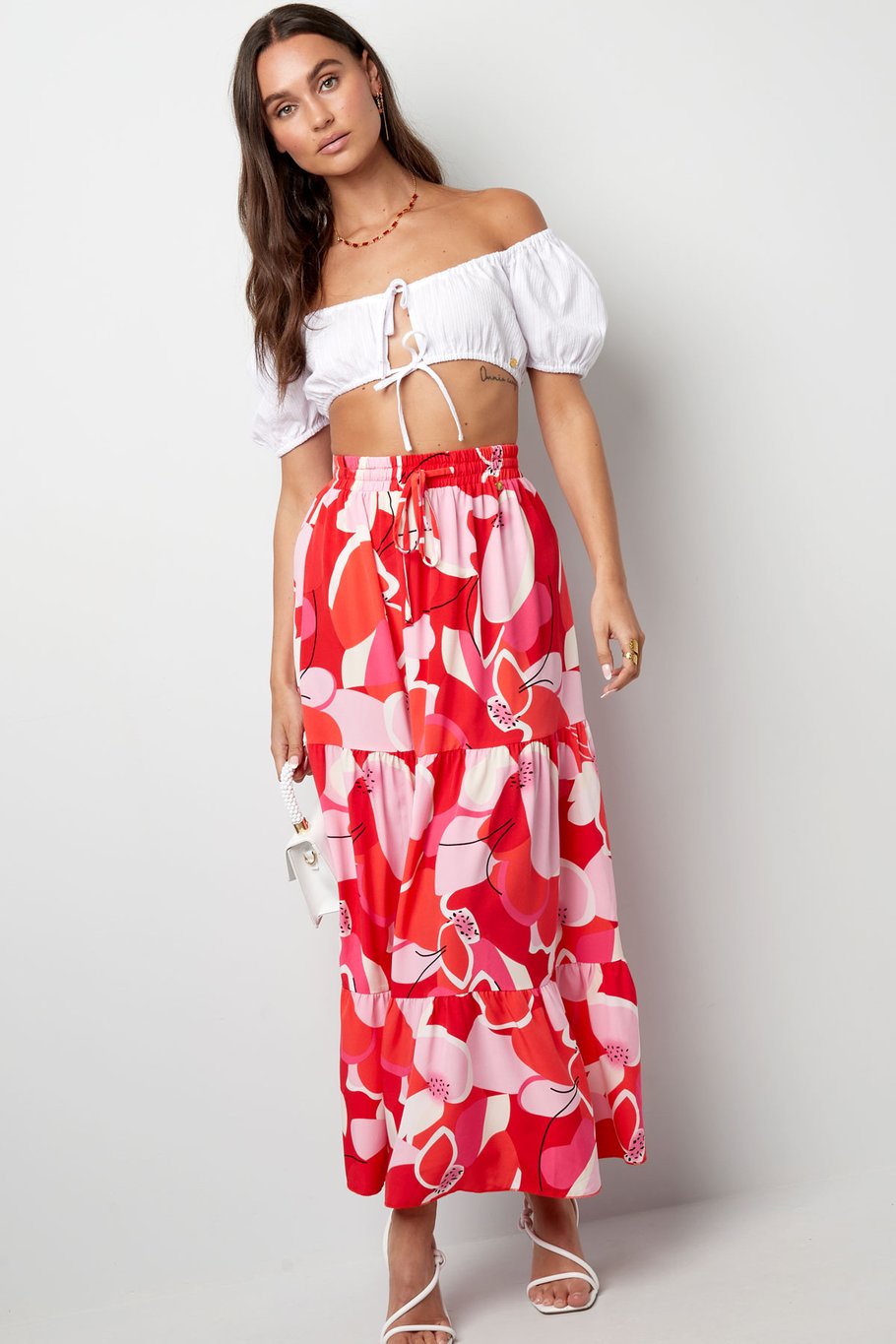 Maxi rok abstracte print - rood Afbeelding5