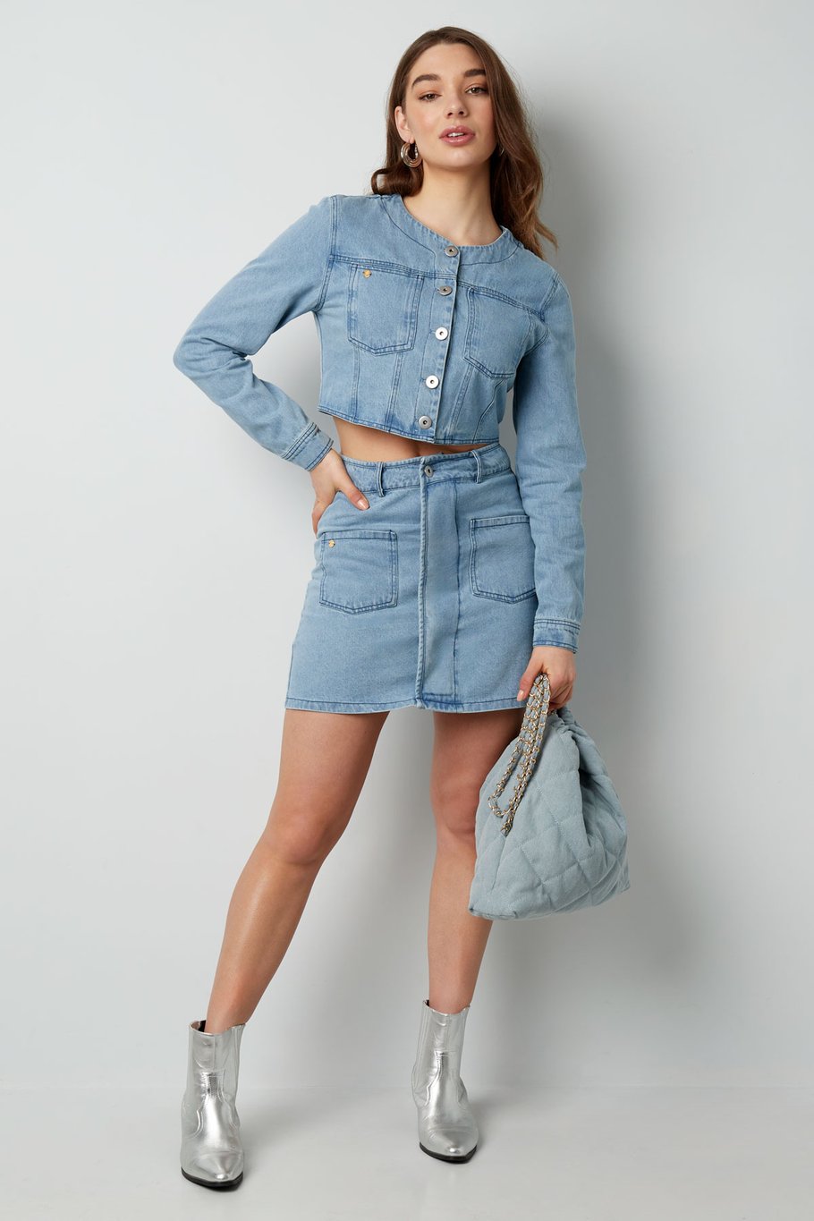 Jeansrock mit Taschen – grau Bild4