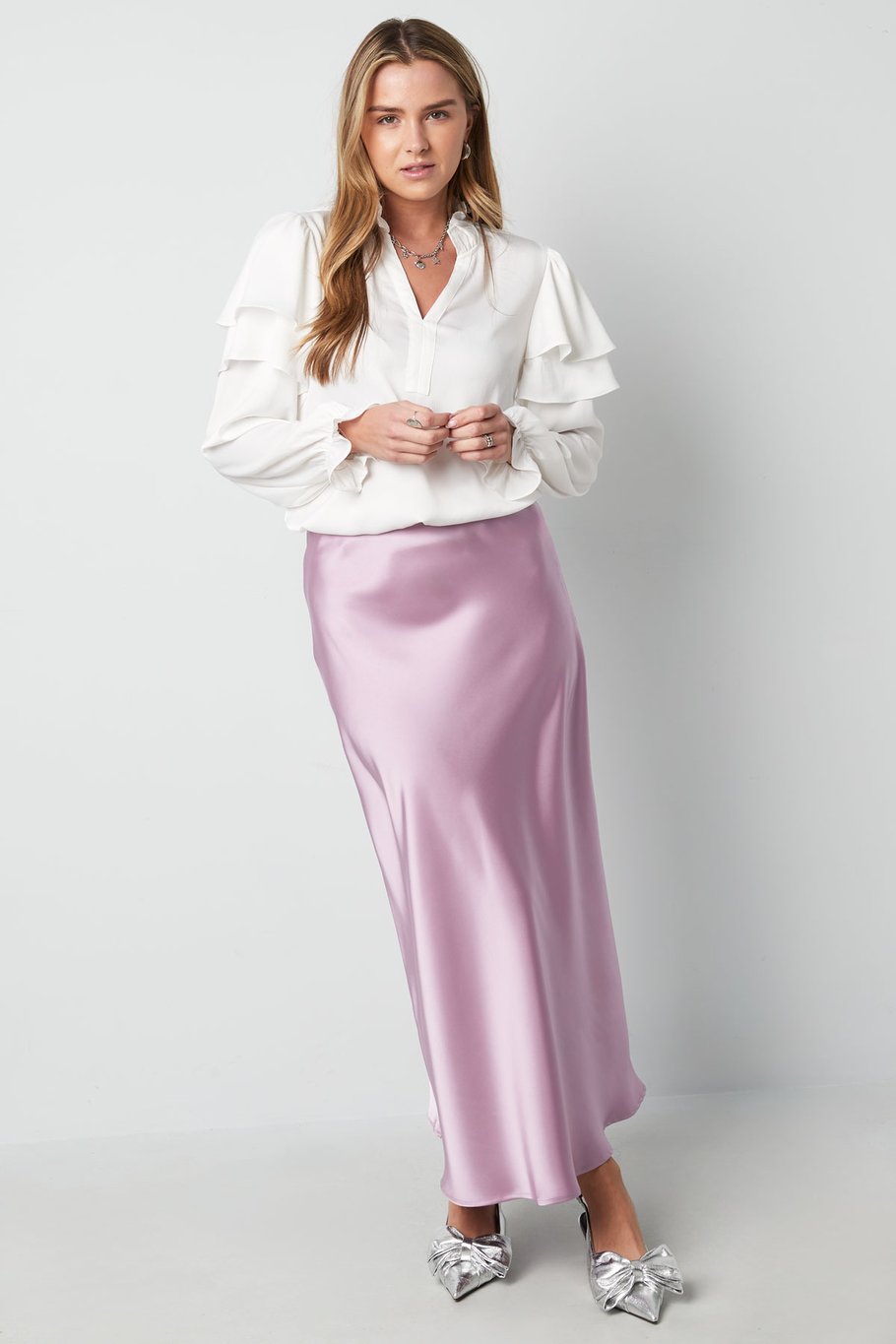 Long satin skirt - Beige h5Picture3