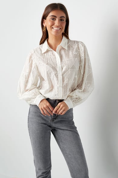 Bluse mit besticktem Aufdruck in Weiß h5 Bild6