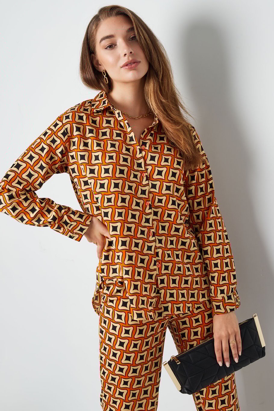 Bluse mit Retro-Print - Schwarz Bild2