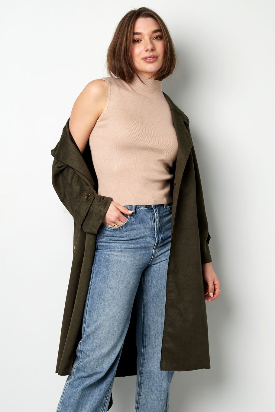 Top senza maniche con collo alto basso large/extra large – beige Immagine2
