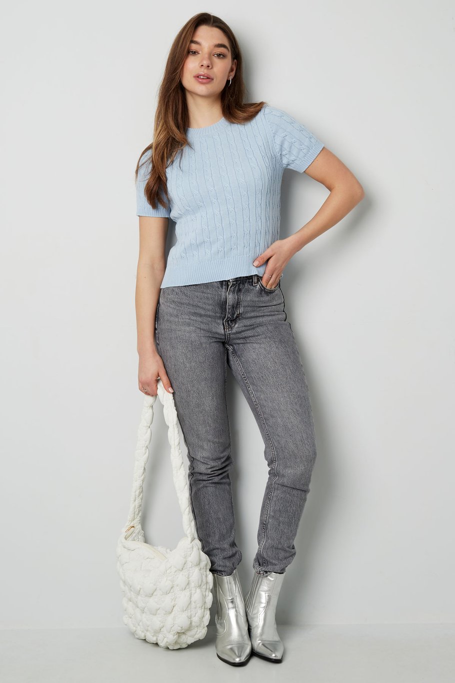 Jersey de punto con trenzas y manga corta pequeño/mediano – blanco Imagen8