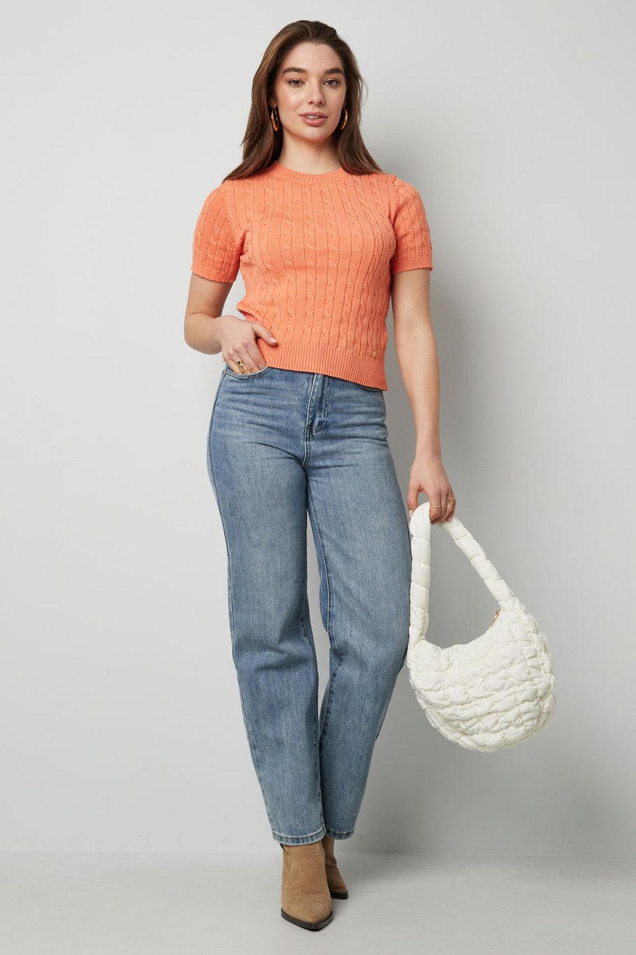 Jersey de punto con trenzas y manga corta pequeño/mediano – blanco Imagen6