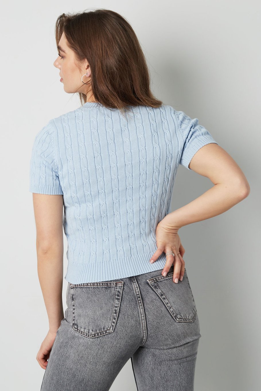 Jersey de punto con trenzas y manga corta pequeño/mediano – blanco Imagen10