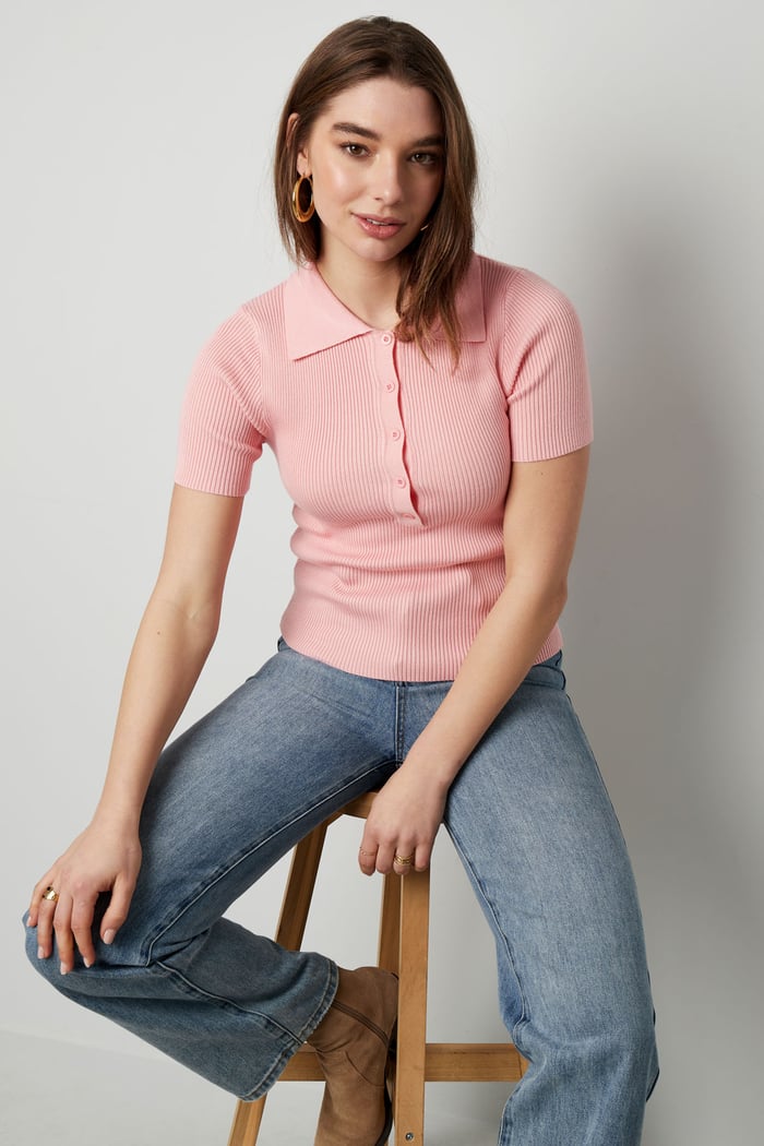 Basic polo half button up small/medium - pink Picture4