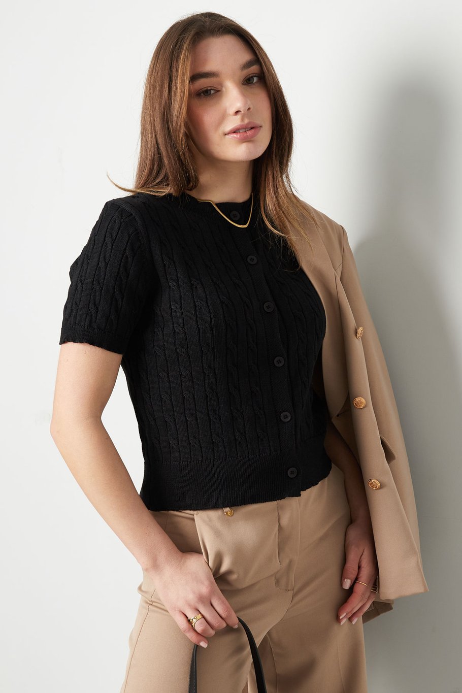 Strickjacke mit Zopfmuster – Weiß h5Bild4