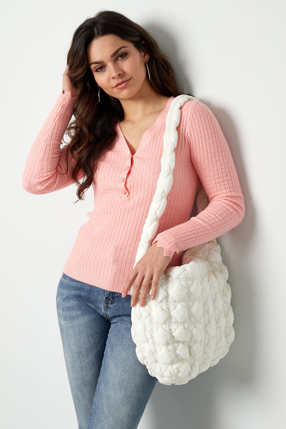 Pullover mit V-Ausschnitt - Beige  Bild6