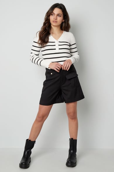 Maglia a righe con scollo a V - nero/bianco  h5 Immagine5