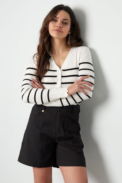 Maglia a righe con scollo a V - nero/bianco  h5 Immagine10