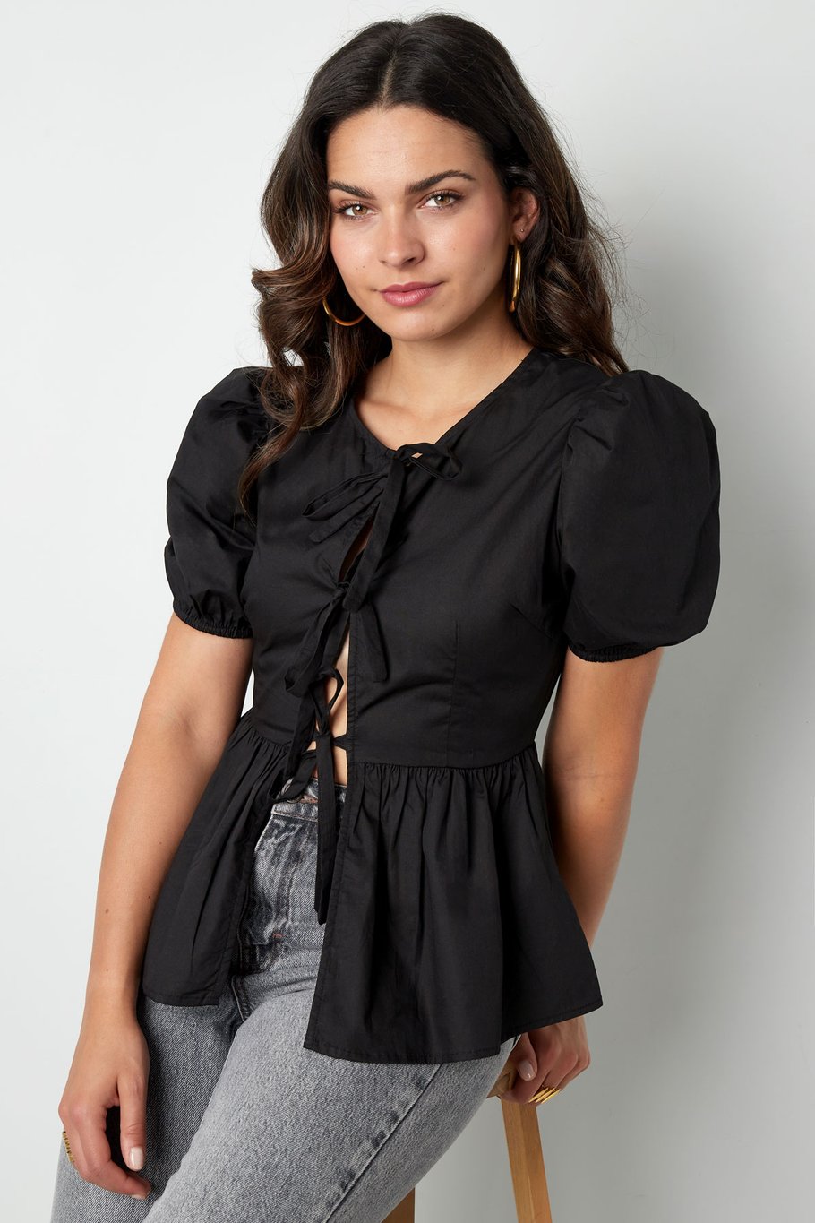 Must-have Schößchenbluse mit Schleifen - schwarz h5Bild8