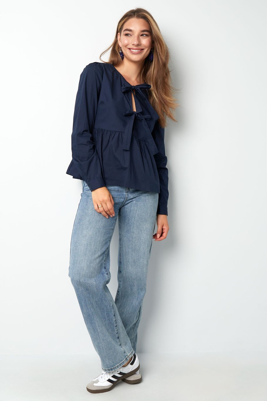 Longsleeve peplum top with bows - beige h5Picture6