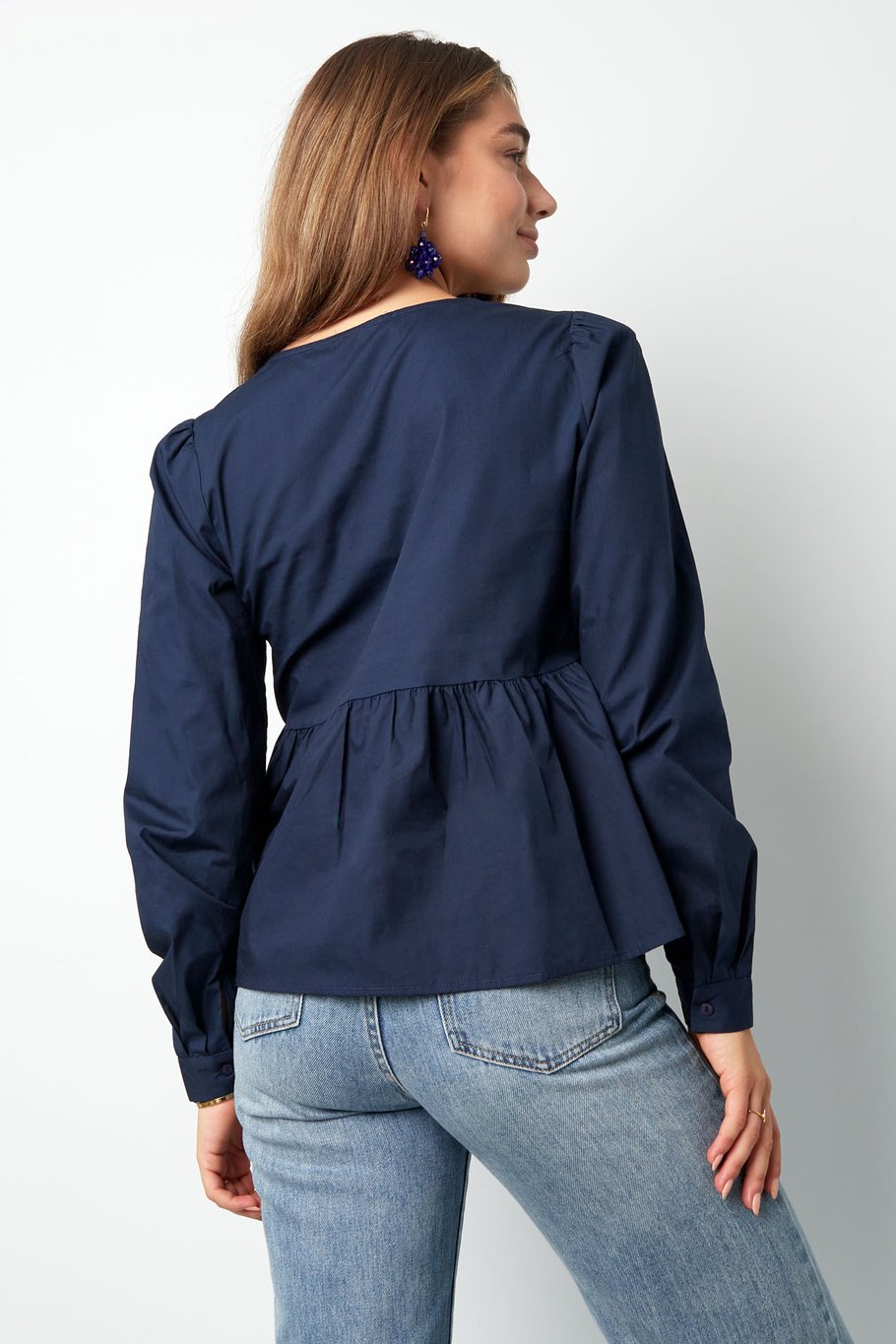 Top peplum de manga larga con lazos - azul Imagen11