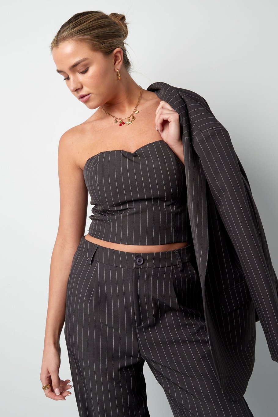 Pinstripe Bandeau Top - Grey Picture4