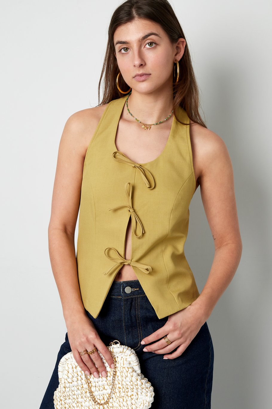 Bow Sleeveless Top - Beige  Picture2