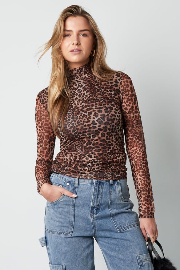 Netzoberteil mit Leopardenmuster - Braun