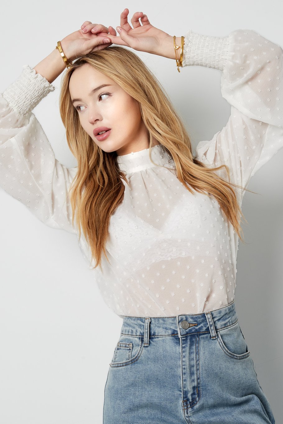 Blouse with dots - Black Picture3
