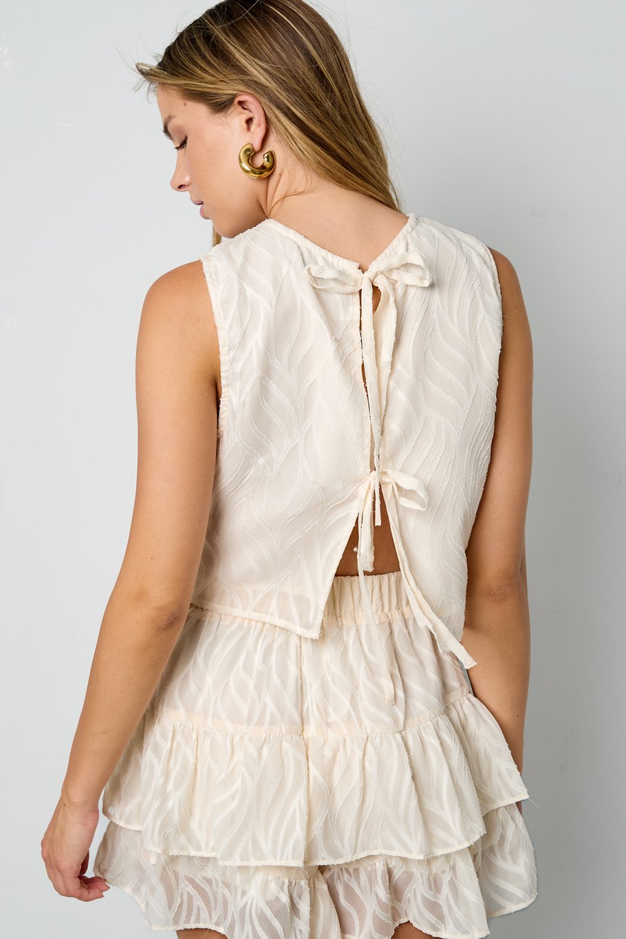 Co-ord Set White Leaves - Sleeveless Tops Picture8