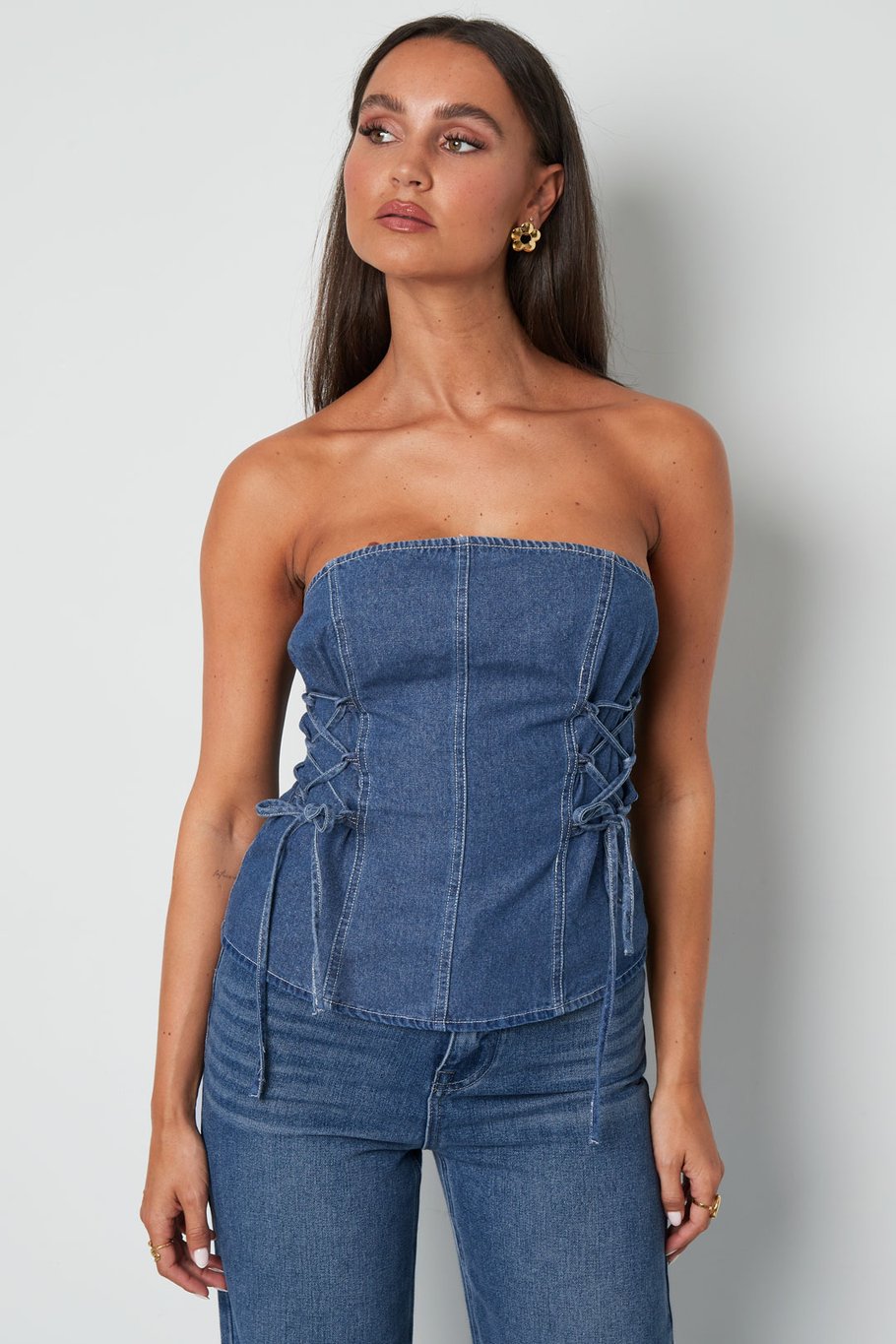 Jeans-Tube-Top mit Spitze Bild4