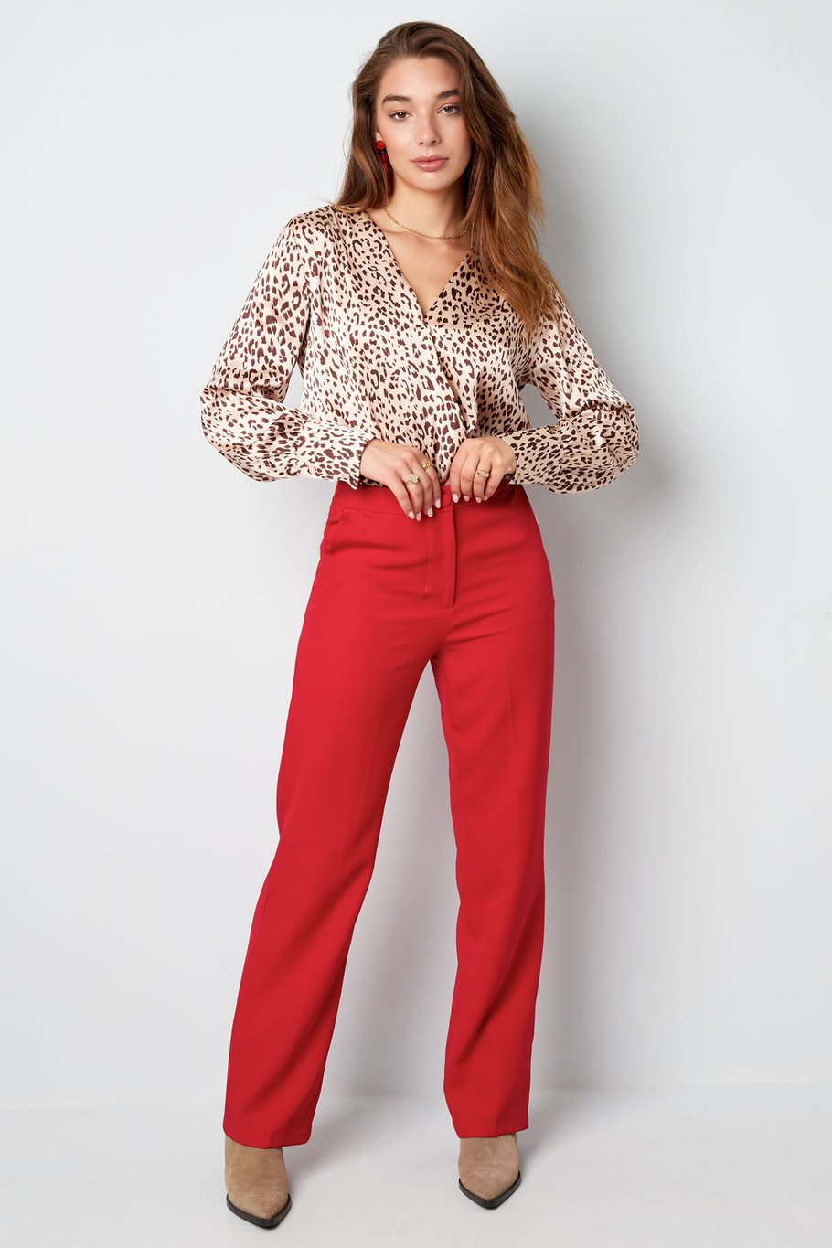 Basic effen pantalon Zalmroze S Afbeelding8