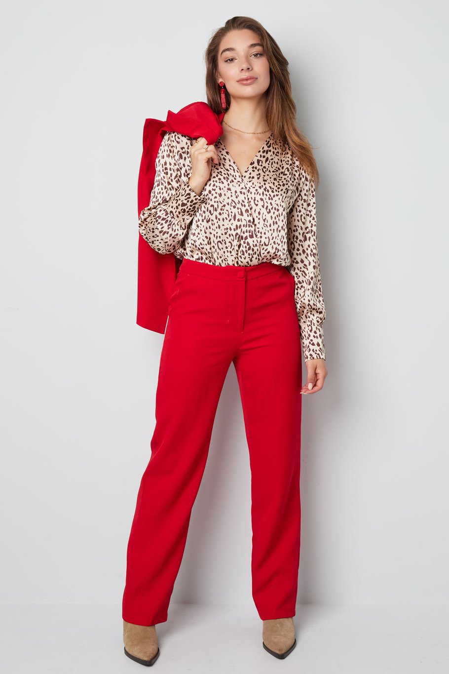 Basic effen pantalon Zalmroze S Afbeelding4