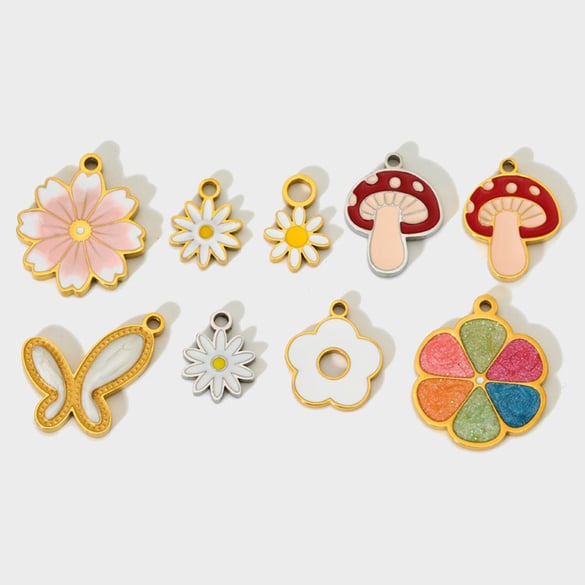 Niedlicher Blumenpilz DIY Edelstahl Anhänger 2