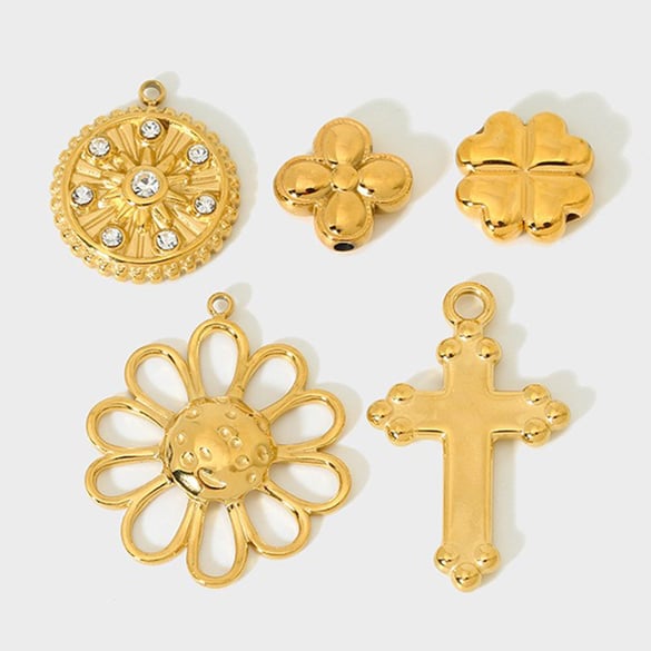 1 paio di ciondoli unisex in acciaio inossidabile color oro con fiore retrò della serie lussuosa 2