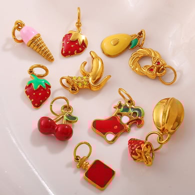1 pezzo di ciondolo fai da te in acciaio inossidabile color oro con frutta dolce h5 Immagine3