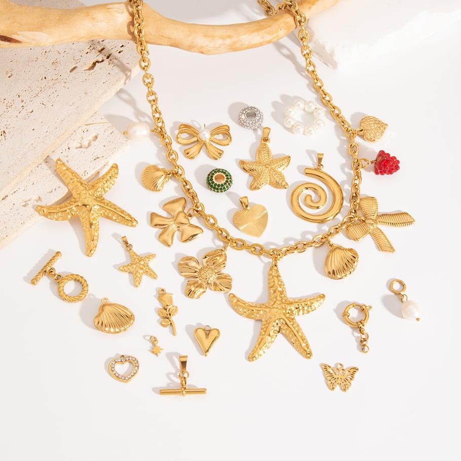 1 pezzo di ciondolo fai da te in acciaio inossidabile color oro oceanico Immagine2
