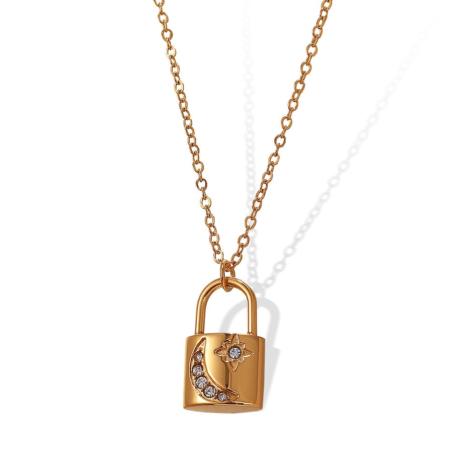Collares colgantes de acero inoxidable color dorado con cerradura