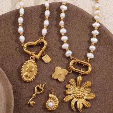 Collane con ciondolo fai da te in perle di acciaio inossidabile color oro con perle giornaliere h5 Immagine3