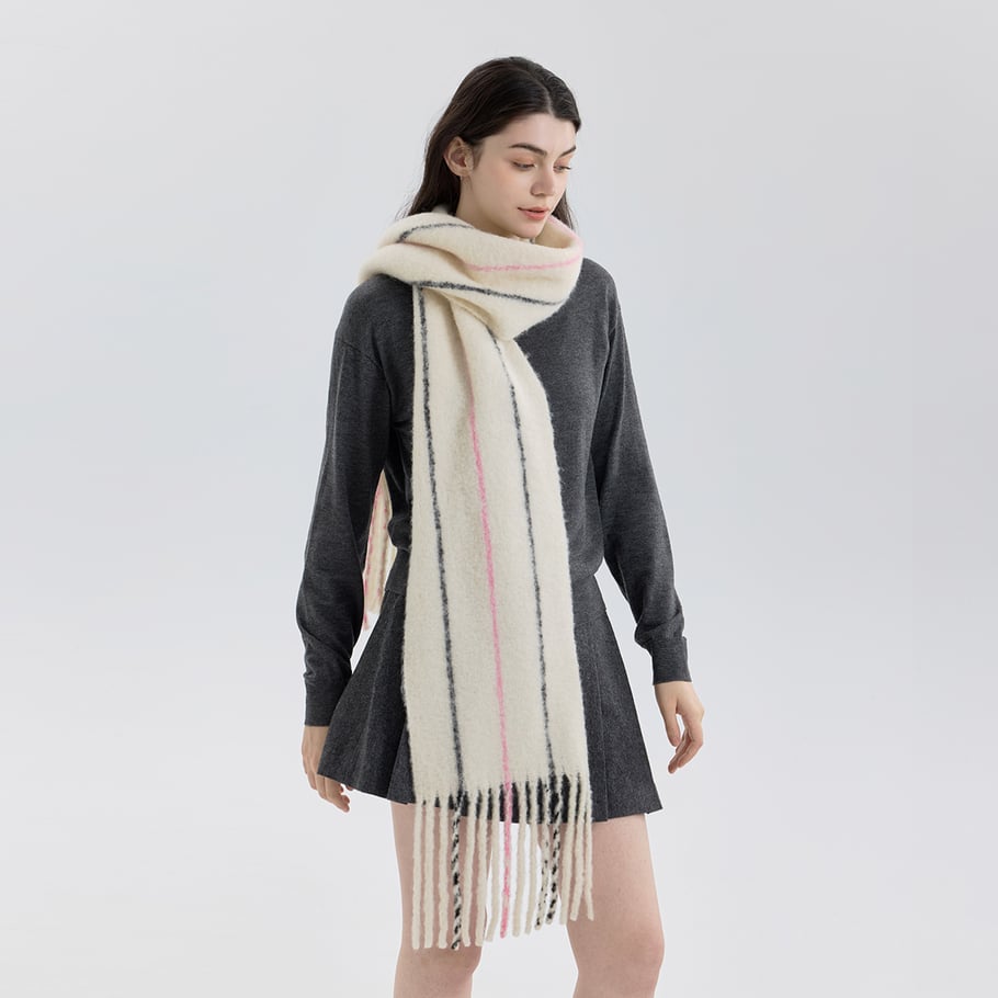 1 Stück Winterschal aus Wolle und Polyester mit Quaste und Farbblockdesign h5Bild4