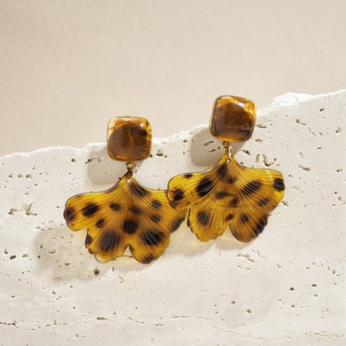 1 paire de boucles d&#39;oreilles pendantes rétro en acrylique motif feuille de léopard h5 Image4