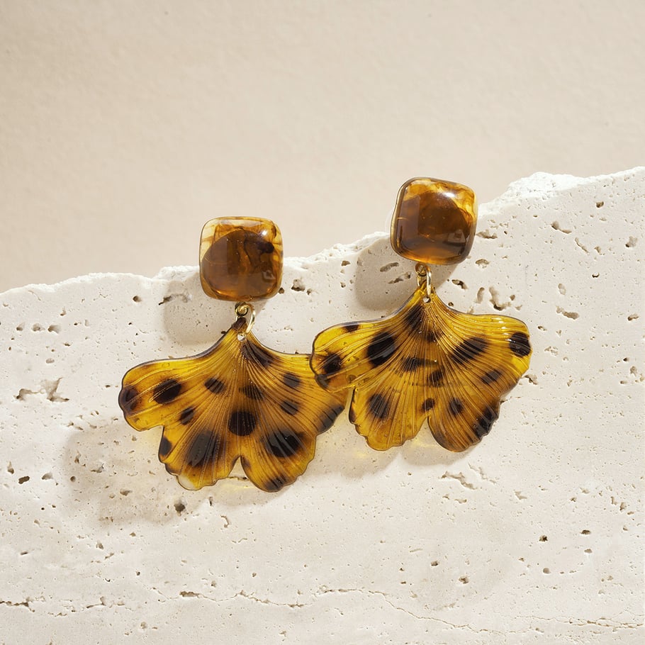 1 paire de boucles d&#39;oreilles pendantes rétro en acrylique motif feuille de léopard Image4