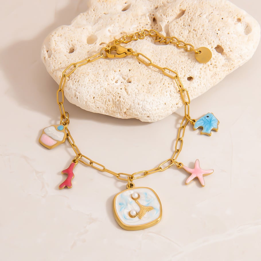 1 Piece Oceanic Stainless Steel Gold Color Charm Bracelet Picture5