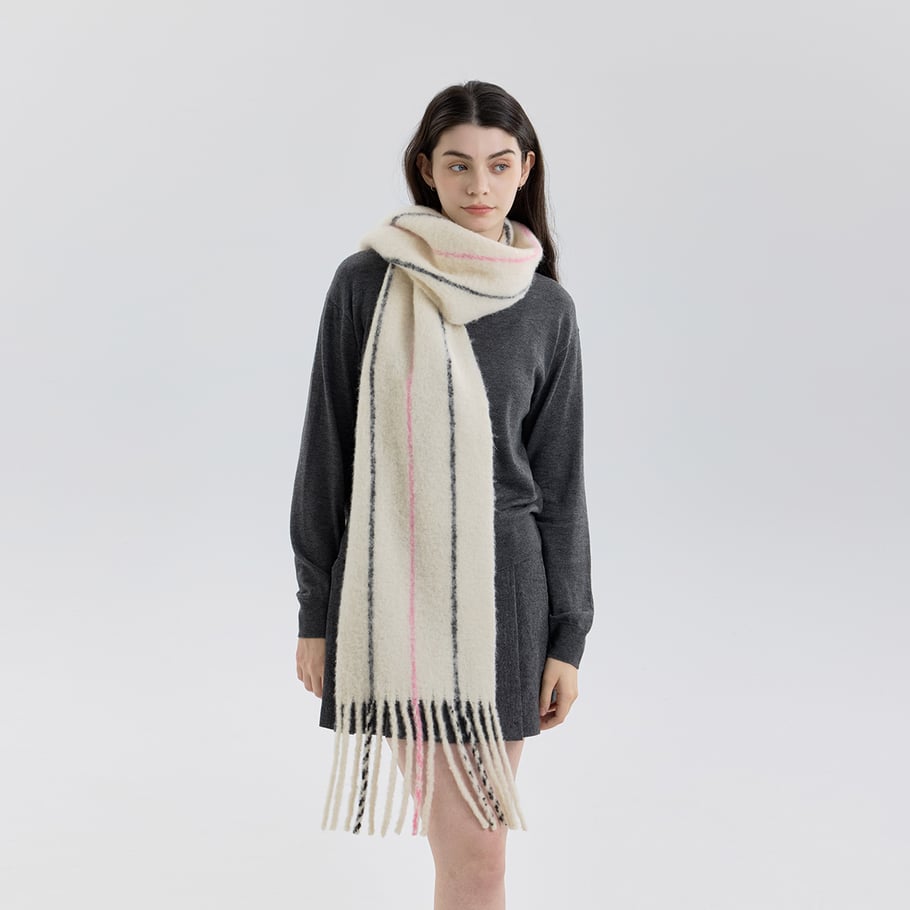 1 Stück Winterschal aus Wolle und Polyester mit Quaste und Farbblockdesign h5Bild3