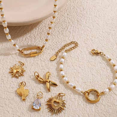Collane con ciondolo fai da te in perle di acciaio inossidabile color oro con perle giornaliere h5 Immagine2
