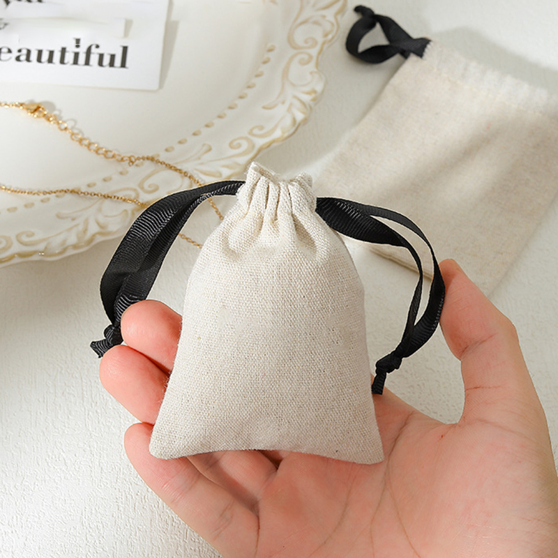 1 Piece Solid Color Cotton and Linen Drawstring Jewelry Bag h5Picture4