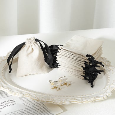 1 Piece Solid Color Cotton and Linen Drawstring Jewelry Bag h5 Picture3