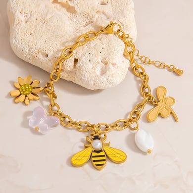 1 Piece Cherry Stainless Steel Gold Color Charm Bracelet h5 Picture4