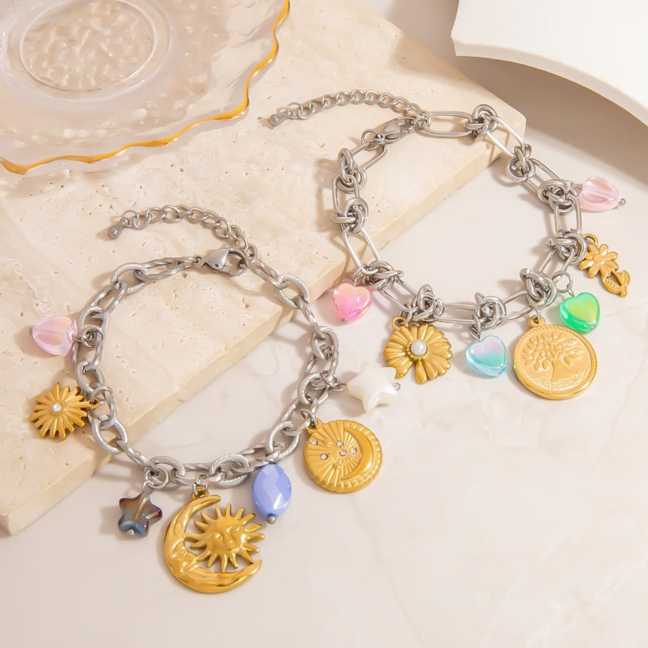 1 Piece Moon Stainless Steel Mixed Color Charm Bracelet Picture3