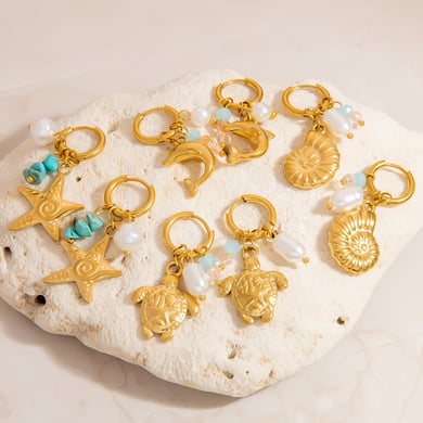 1 paio di orecchini pendenti color oro in acciaio inossidabile Oceanic h5 Immagine3
