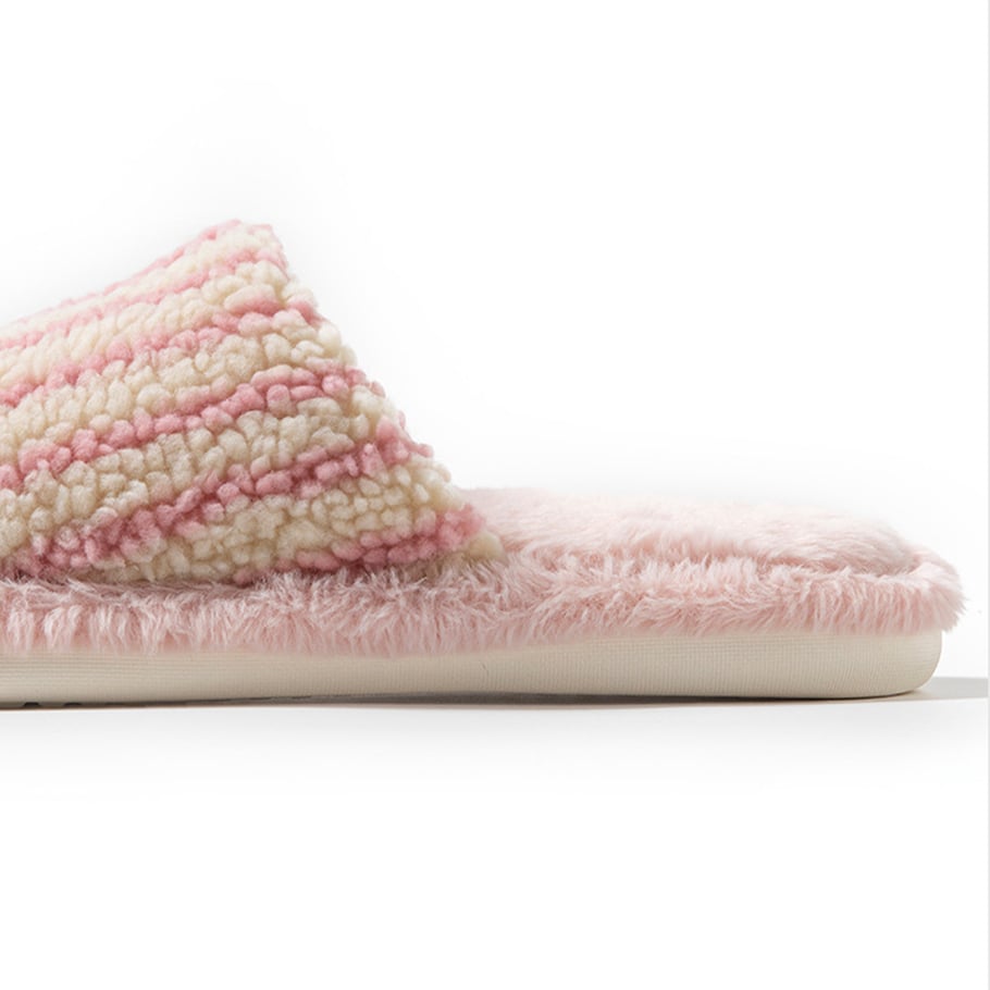 1 Pair Color-blocking Striped Home Plush Slippers h5Picture5