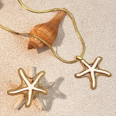 1 Piece Starfish Stainless Steel Gold Color Pendant Necklace h5 Picture2