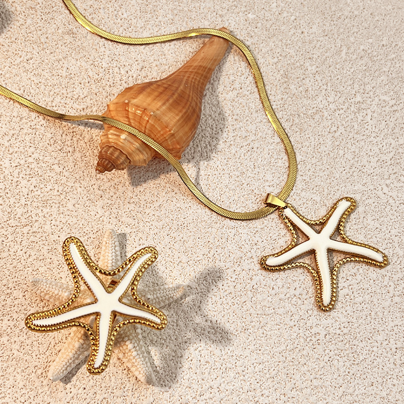 1 Piece Starfish Stainless Steel Gold Color Pendant Necklace Picture2