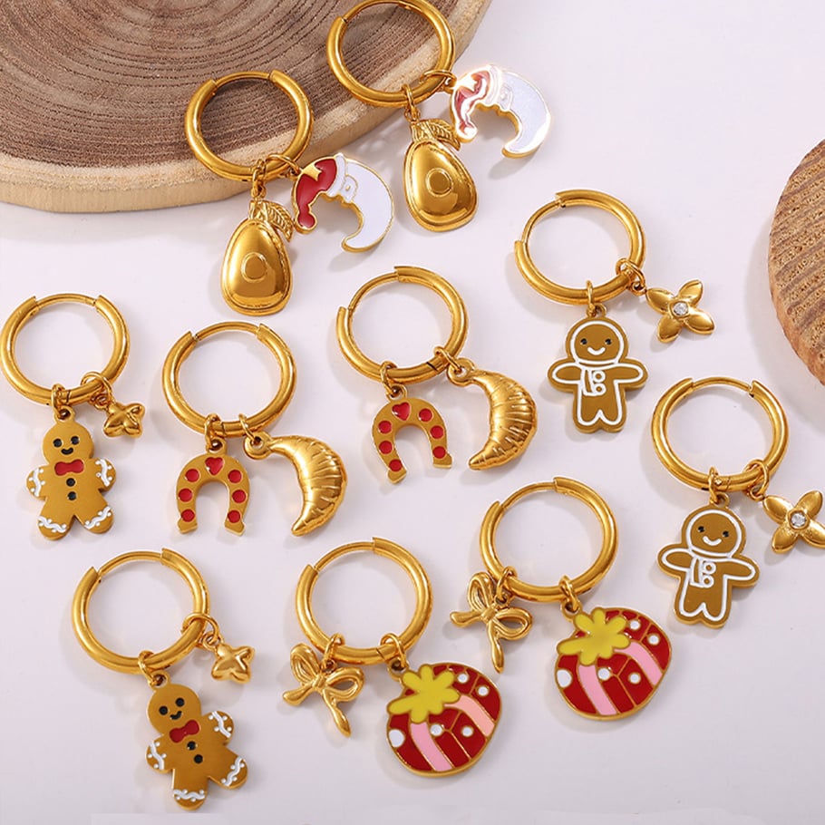 1 paire de boucles d&#39;oreilles pendantes de Noël en acier inoxydable couleur or Image2