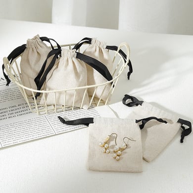 1 Piece Solid Color Cotton and Linen Drawstring Jewelry Bag h5 Picture2